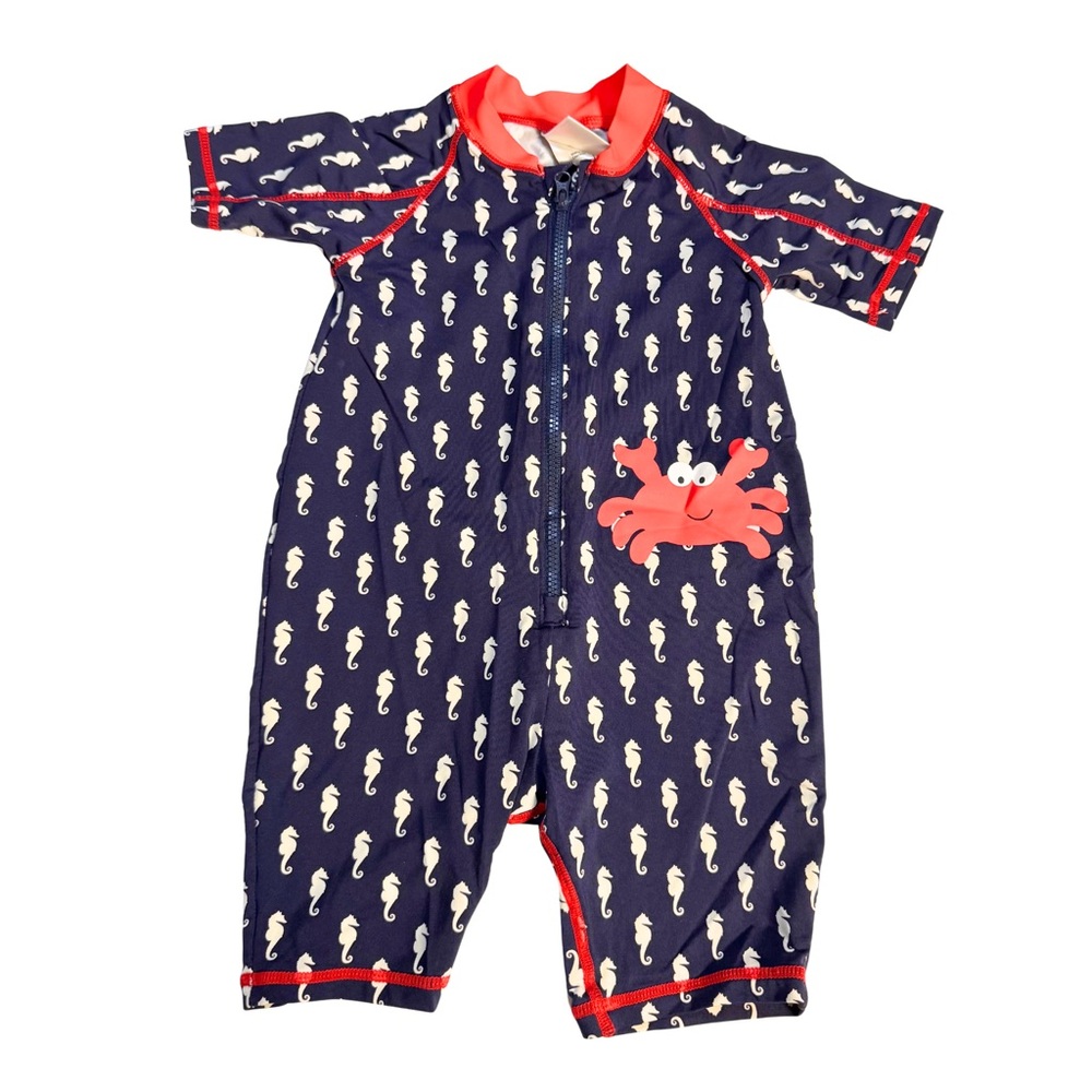 Kiko & Max‎ One Piece Bathing Suit Size 18 Months Seahorses Crab Red White Blue